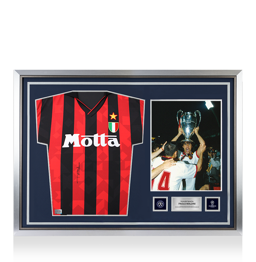 PAOLO MALDINI マルディーニ　直筆サイン入り写真 ICONS.com Paolo Maldini Official AC Milan Back Signed and Framed 1988
