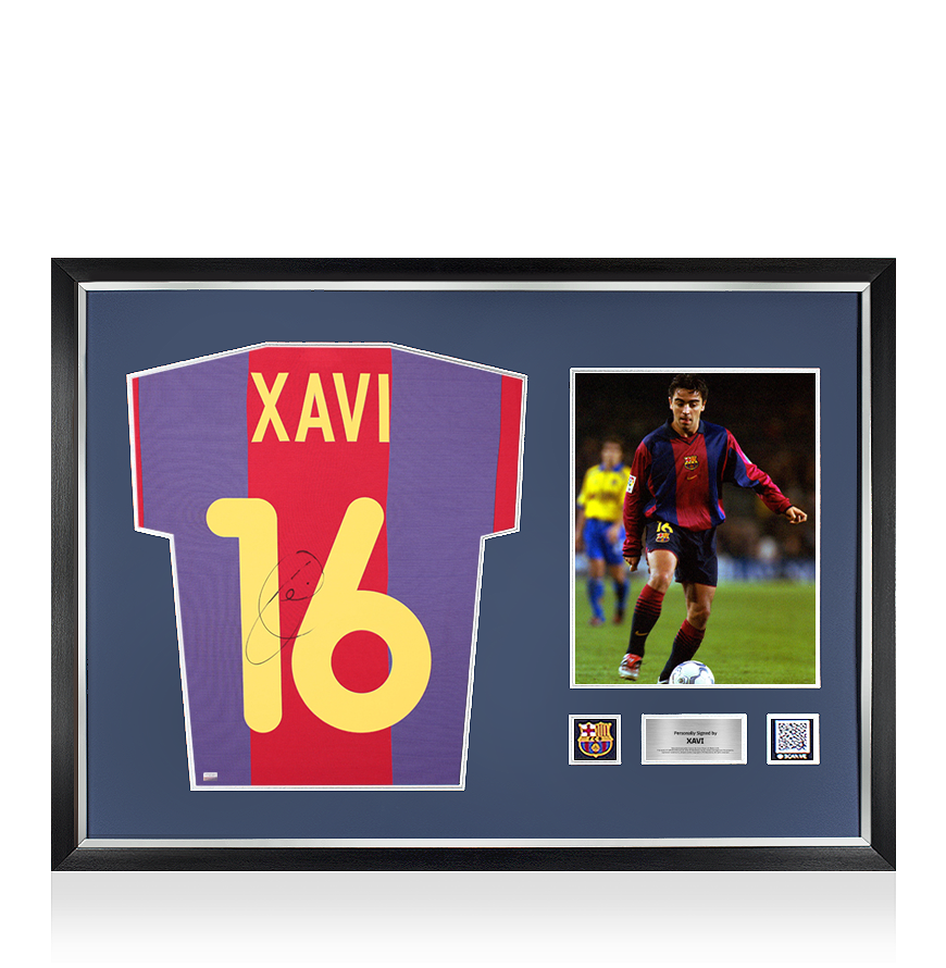 Xavi Official FC Barcelona Back Signed and Framed 2002-03