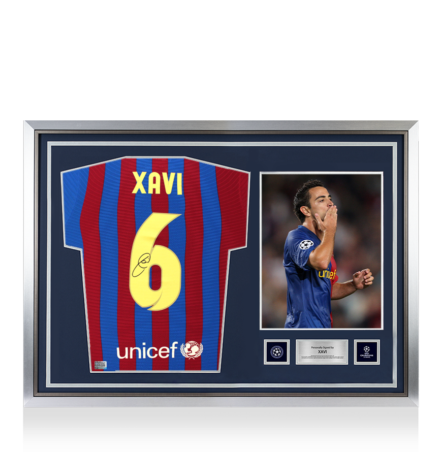 FC BarcelonaユニフォームXAVI正規品希少 Facsimile Autographed Xavi Hernandez FC Barcelona Blue/Red