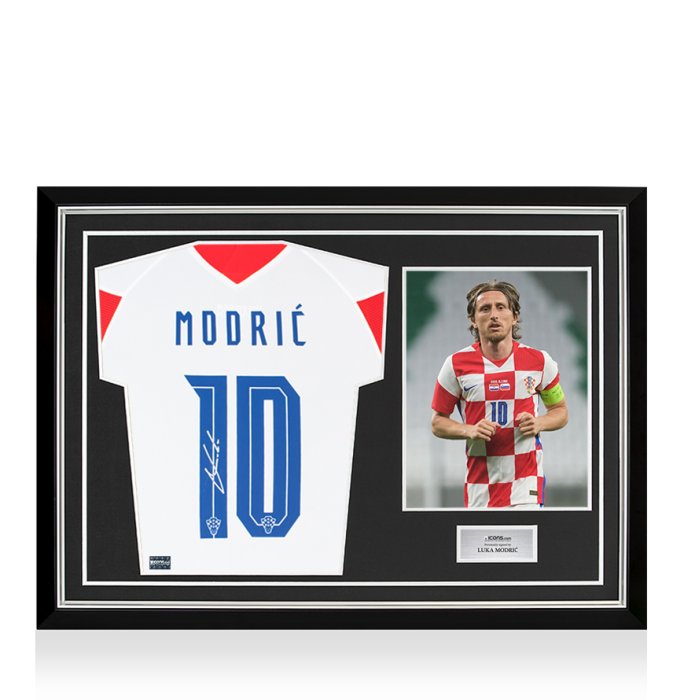Luka Modric Back Signed Croatia 2020-21 Home Shirt In Hero Frame