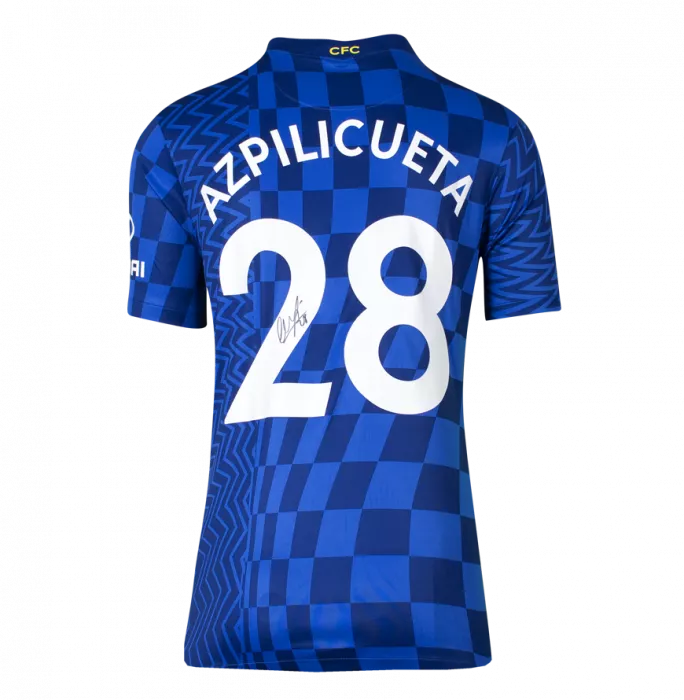 Cesar Azpilicueta Back Signed Chelsea 2021-22 Home Shirt In