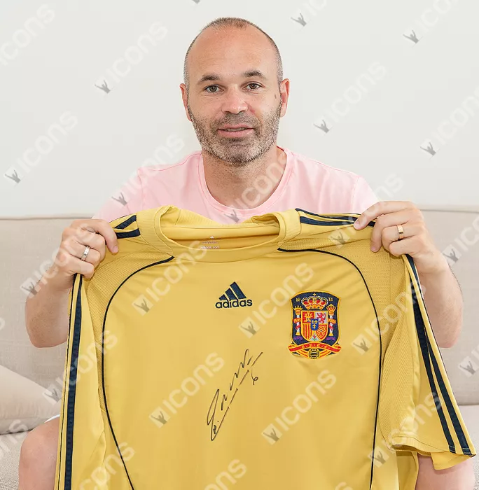 Andres Iniesta Front Signed Spain 2008-10 Away Shirt In