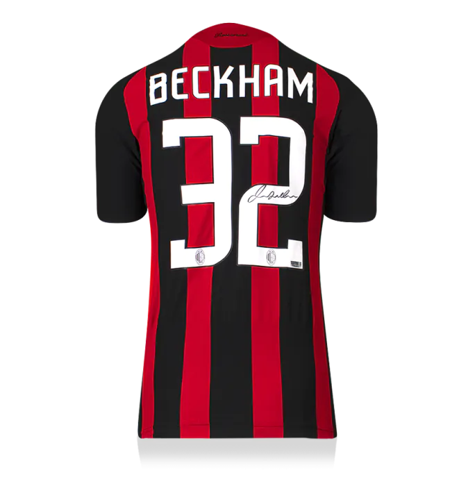 David Beckham Back Signed AC Milan 2008-09 Home Shirt In Hero