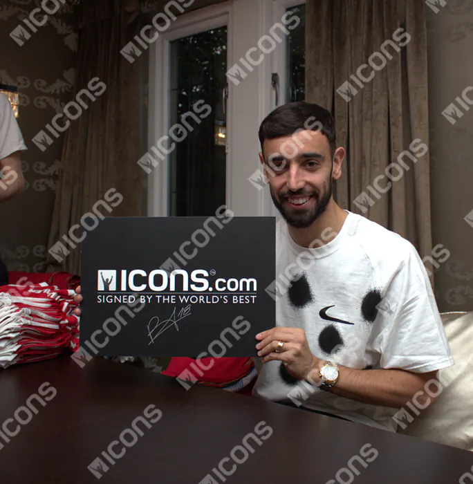 Cornice Portafoto Manchester United Con Autografo Bruno Fernandes - Formato A4, Nero, Realizzata A Mano Nel Regno Unito