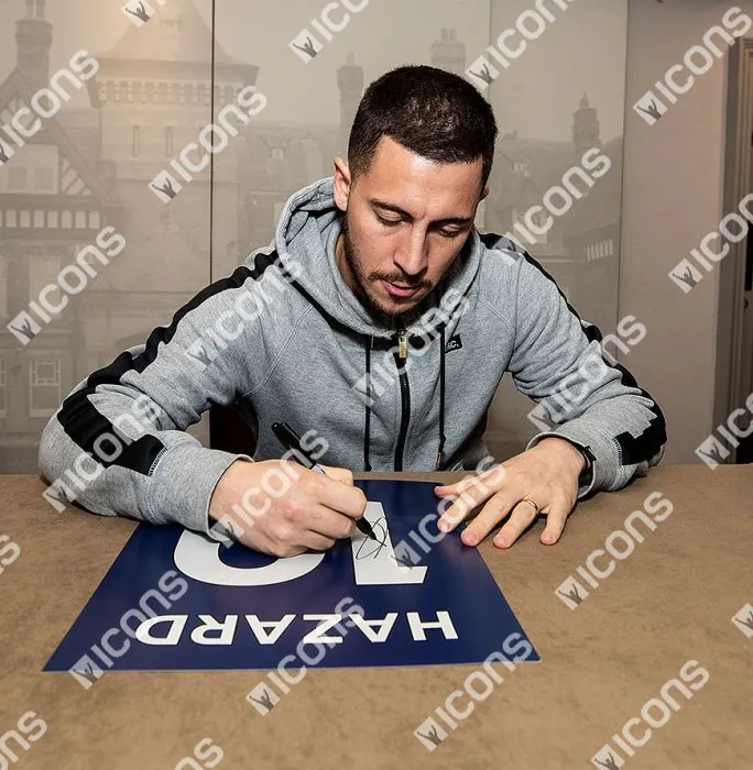 Eden Hazard Signed Chelsea Shirt Print In Black Wooden Frame