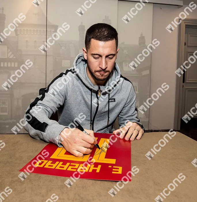 Eden Hazard Signed Belgium Shirt Print In Black Wooden Frame