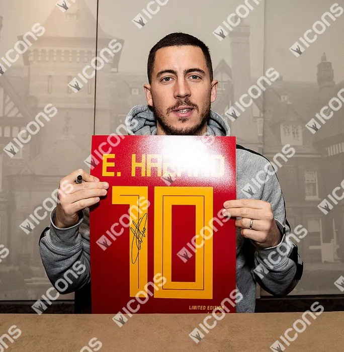 Eden Hazard Signed Belgium Shirt Print In Black Wooden Frame