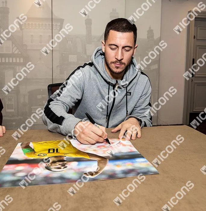 Eden Hazard Signed Belgium Photo In Black Wooden Frame: 2018 FIFA