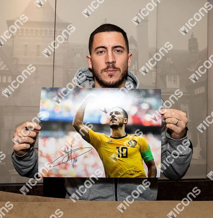 Eden Hazard Signed Belgium Photo In Black Wooden Frame: 2018 FIFA