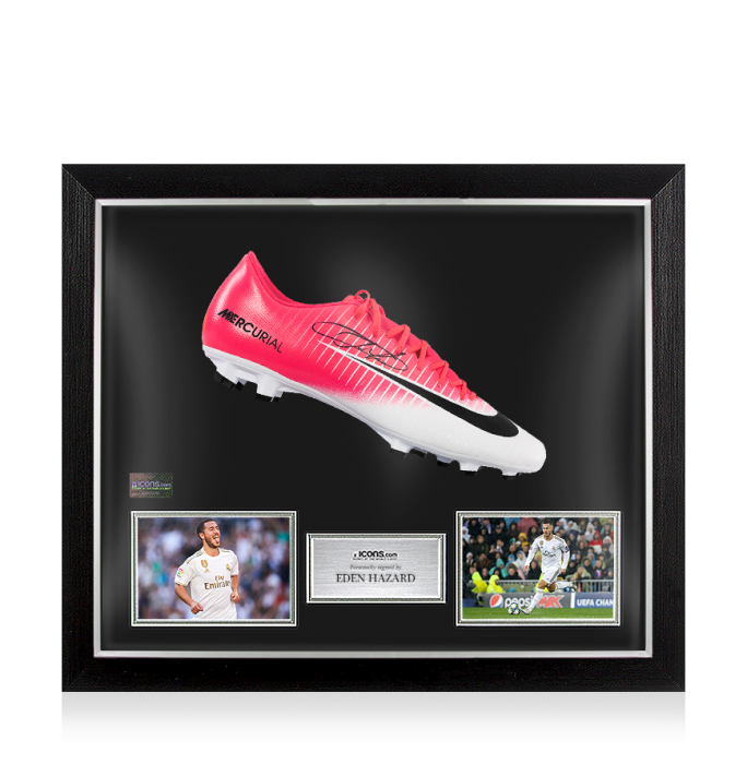 Eden Hazard Signed Pink and White Nike Mercurial Vapor XI Boot In