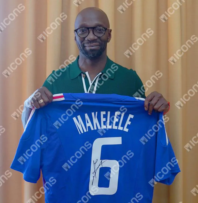 ウェア France 2002 Player ssue Makelele Singed Claude Makelele Back Signed France 2002-04 Home Shirt with Fan