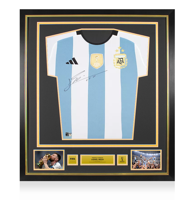 メッシ FIFAワールドカップサインフレーム入りアルゼンチン2022ホームシャツ Lionel Messi Official 2022 FIFA World Cup™ Front Signed and Framed