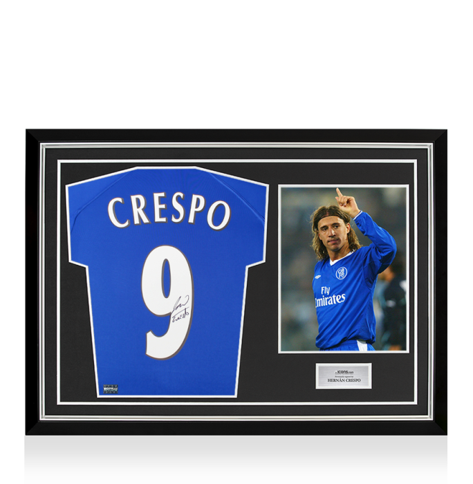 Hernan Crespo Back Signed Chelsea 2000 Home Shirt In Hero Frame