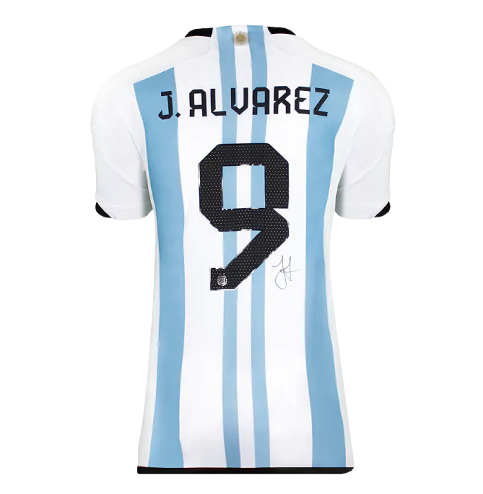 Julian Alvarez Back Signed Argentina 2022 Home Shirt In Hero Frame