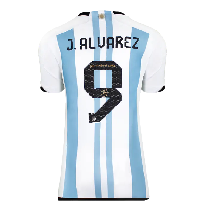 Julian Alvarez Back Signed Argentina 2022 Home Shirt - 