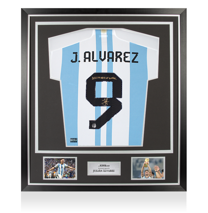 Julian Alvarez Back Signed Argentina 2022 Home Shirt - 