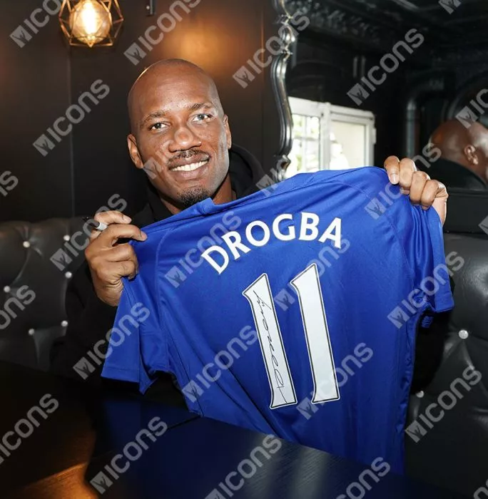 Chelsea FC ドログバ 11番 シャツ Didier Drogba Back Signed Chelsea T-Shirt with Fan Style
