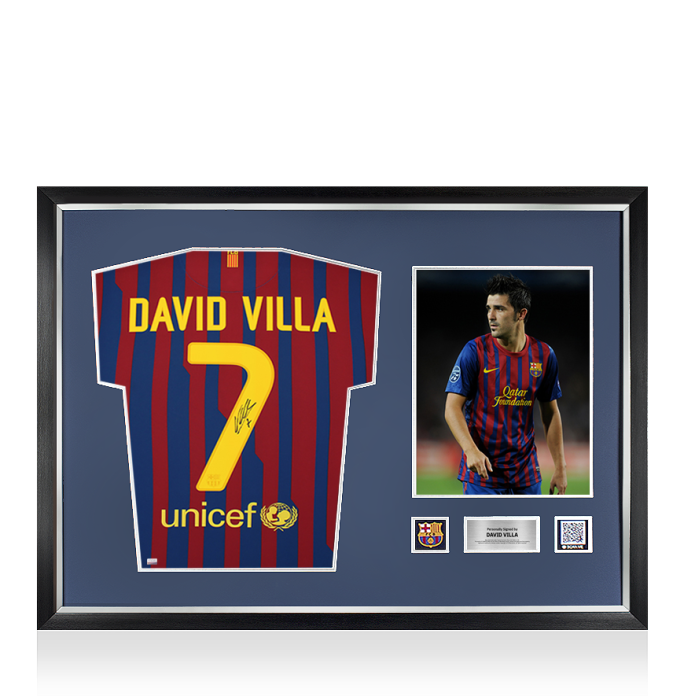 David Villa Official FC Barcelona Back Signed and Framed 2011-12
