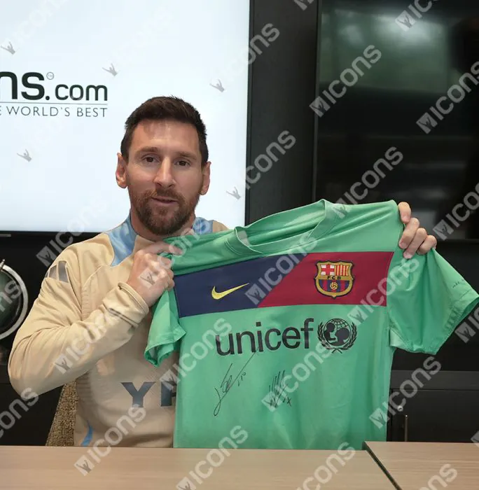 Lionel Messi & David Villa Front Signed FC Barcelona 2010-11 Away