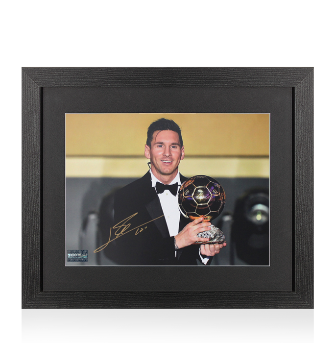 Lionel Messi Official Signed Photo In Black Wooden Frame: 2015