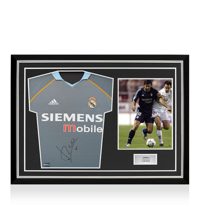 Luis Figo Front Signed Real Madrid 2003-04 Third Shirt In Hero