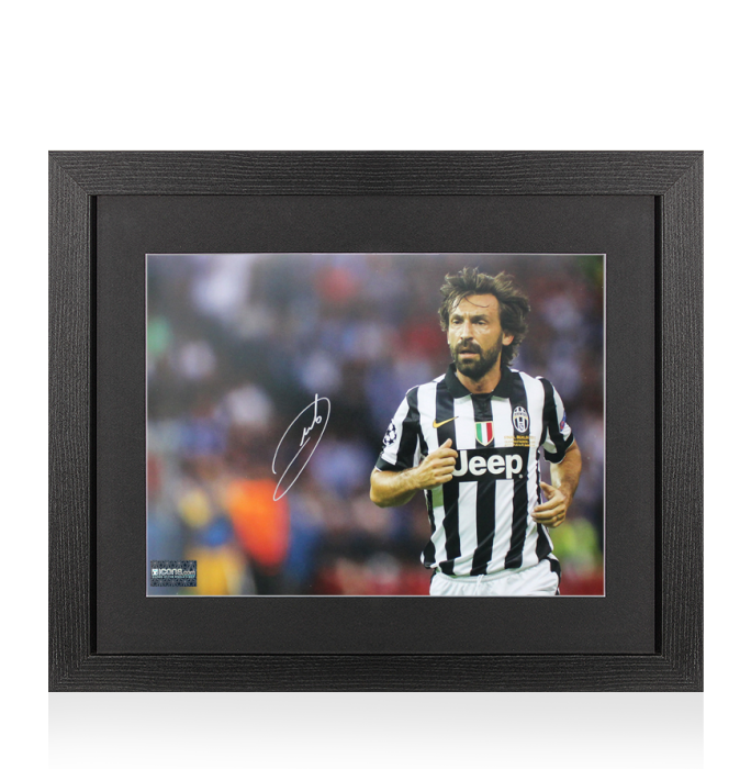 Andrea Pirlo Signed Juventus Photo In Black Wooden Frame: UEFA