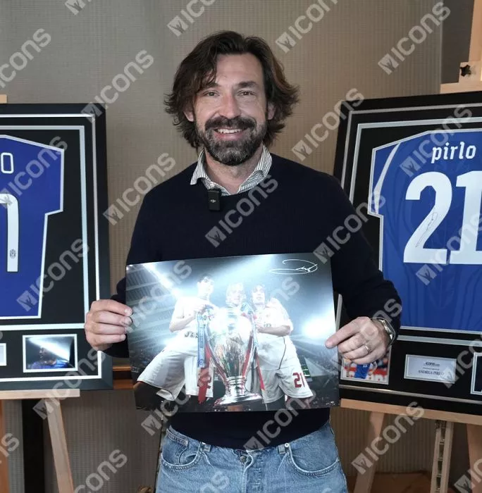 Andrea Pirlo Signed AC Milan Photo In Black Wooden Frame