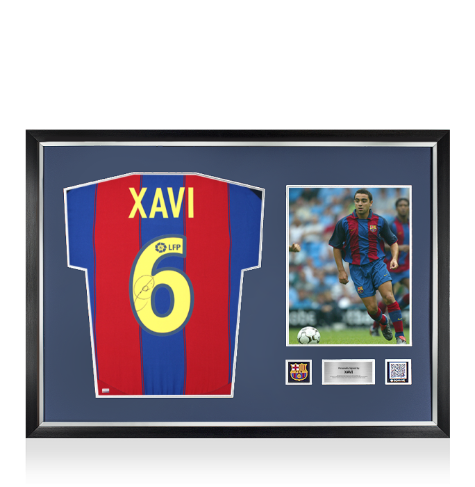ウェア Barcelona 2004  Newtag Xavi singed Xavi Official FC Barcelona Back Signed and Framed 2003-04 Home Shirt