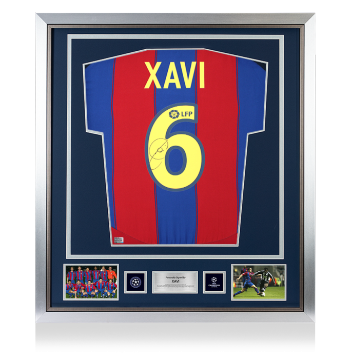 Xavi Official UEFA Champions League Back Signed and Framed FC