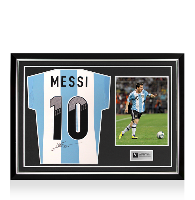 Lionel Messi Back Signed Argentina 2011-13 Home Shirt In Hero