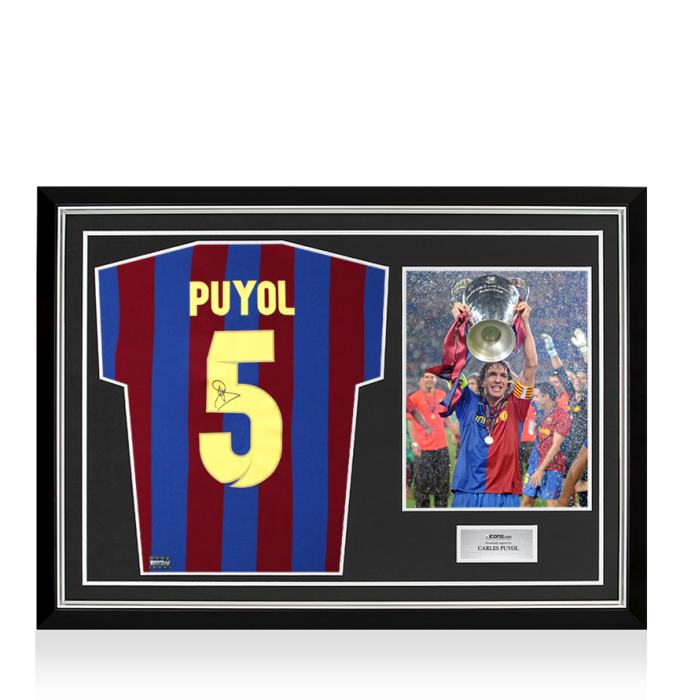 Carles Puyol Back Signed FC Barcelona Retro Captain's Home Shirt