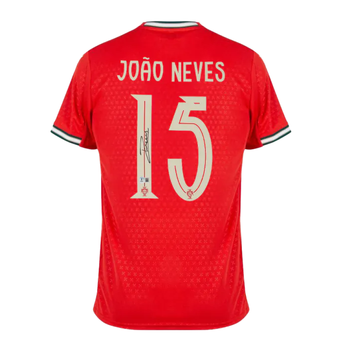 Joao Neves Back Signed Portugal 2025 Home Shirt In Hero Frame