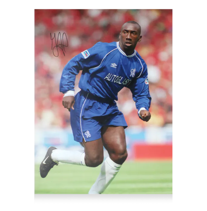 Jimmy Floyd Hasselbaink Signed Chelsea Photo In Black Wooden Frame