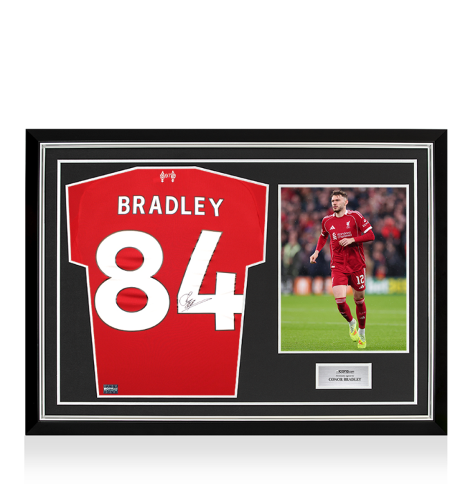 Connor Bradley Back Signed Liverpool 2025-26 Home Shirt In Hero