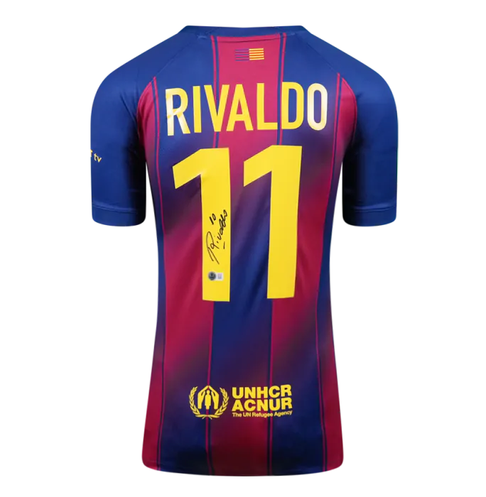 Rivaldo Official FC Barcelona Back Signed and Framed 2025-26 Home