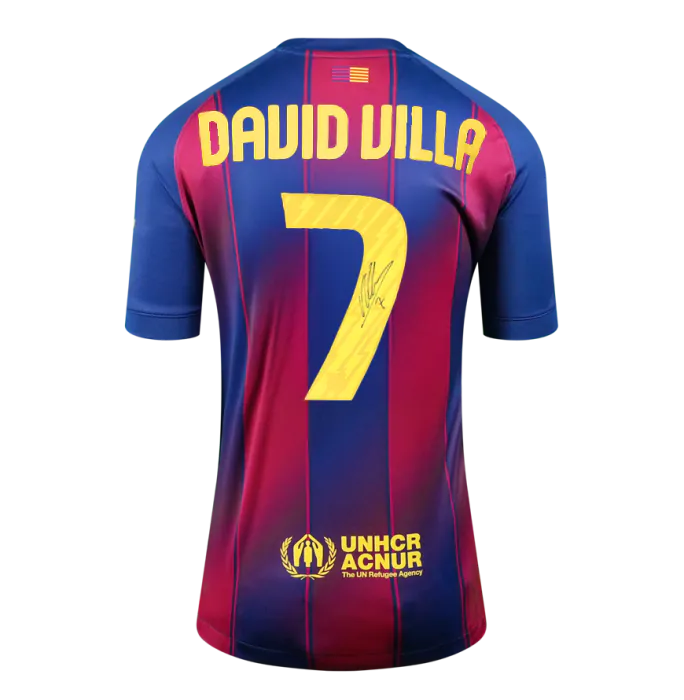David Villa Back Signed FC Barcelona 2025-26 Home Shirt In Hero