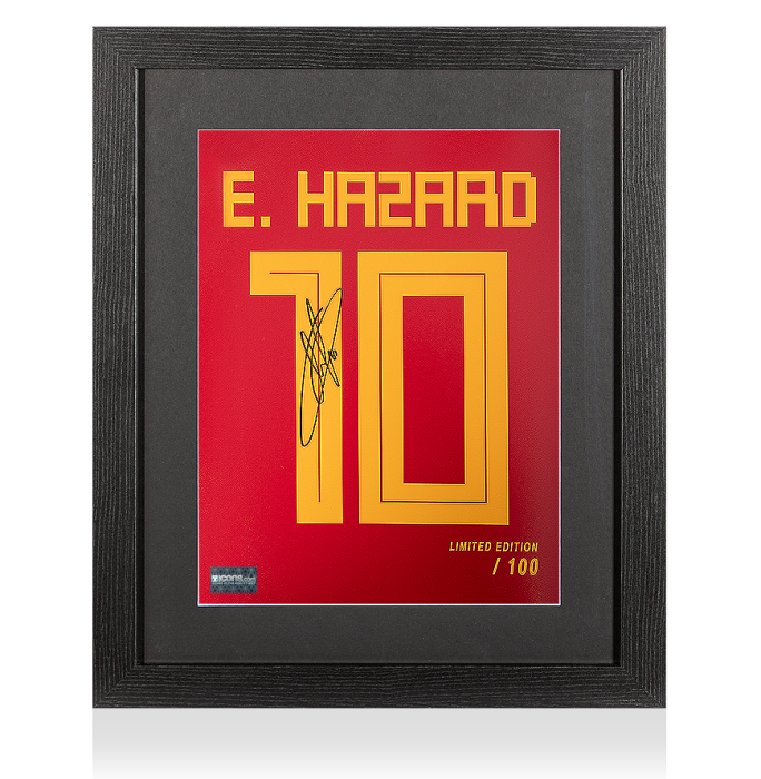 Eden Hazard Signed Belgium Shirt Print In Black Wooden Frame