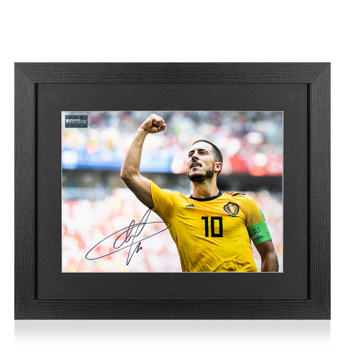 Eden Hazard Signed Belgium Photo In Black Wooden Frame: 2018 FIFA