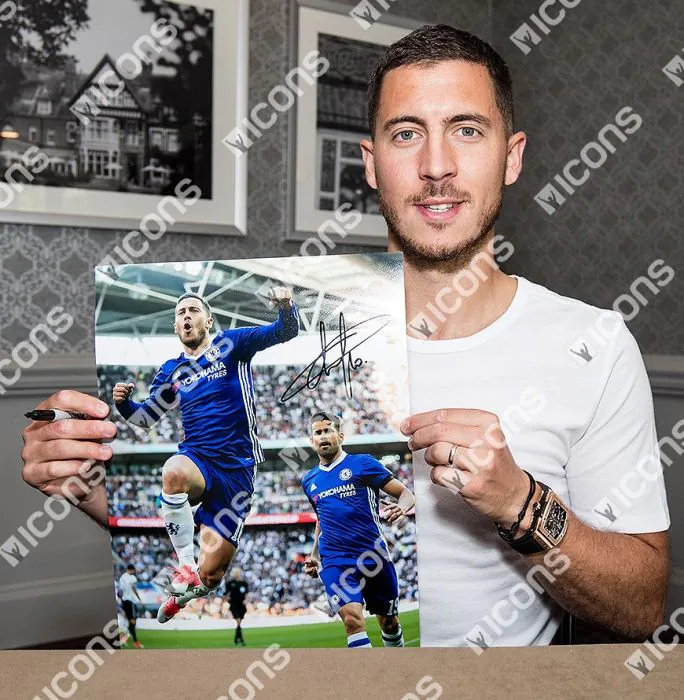 Eden Hazard Signed Chelsea Photo In Black Wooden Frame: Goal vs