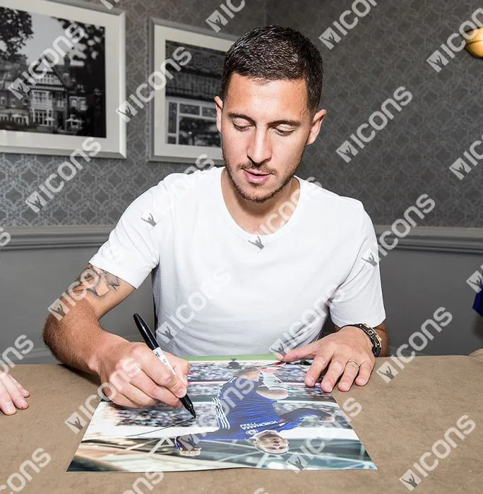 Eden Hazard Signed Chelsea Photo In Black Wooden Frame: Goal vs