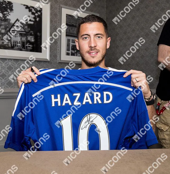 Eden Hazard Back Signed Chelsea 2014-15 Home Shirt With Fan Style