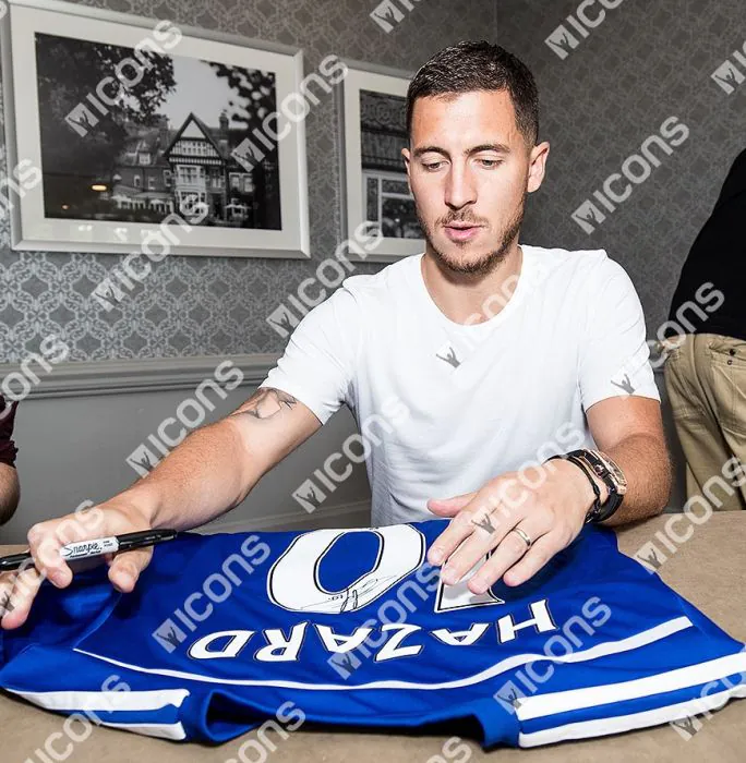 Eden Hazard Back Signed Chelsea 2014-15 Home Shirt With Fan Style
