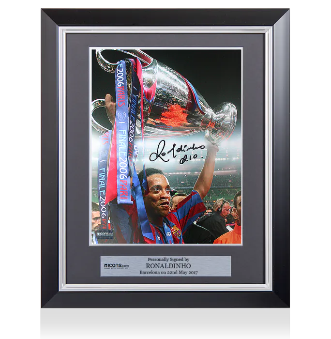 Photo Encadrée Ronaldinho FC Barcelone Avec Autographe - Cadre Collection #2 Pour Fan Du Barça