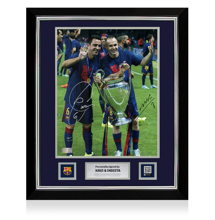 Xavi & Andres Iniesta Official FC Barcelona Signed and Framed