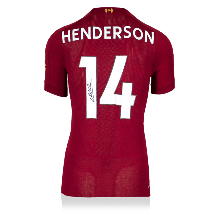 Jordan Henderson Back Signed Liverpool 2019-20 Home Shirt With Fan