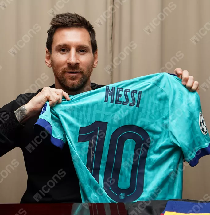 Lionel Messi Official FC Barcelona Back Signed and Framed 2019 20 Third Shirt