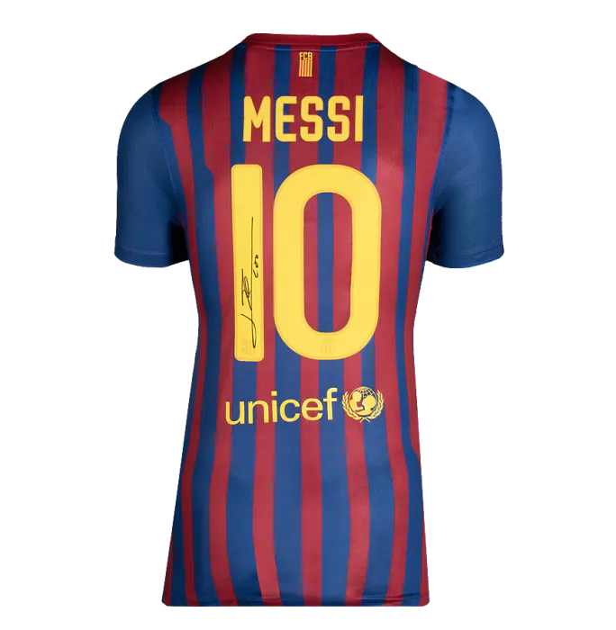 Lionel Messi Official UEFA Champions League Back Signed and Framed