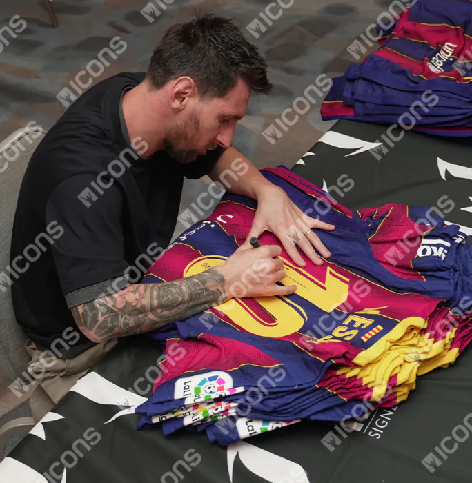 Lionel Messi Official UEFA Champions League Back Signed and Framed