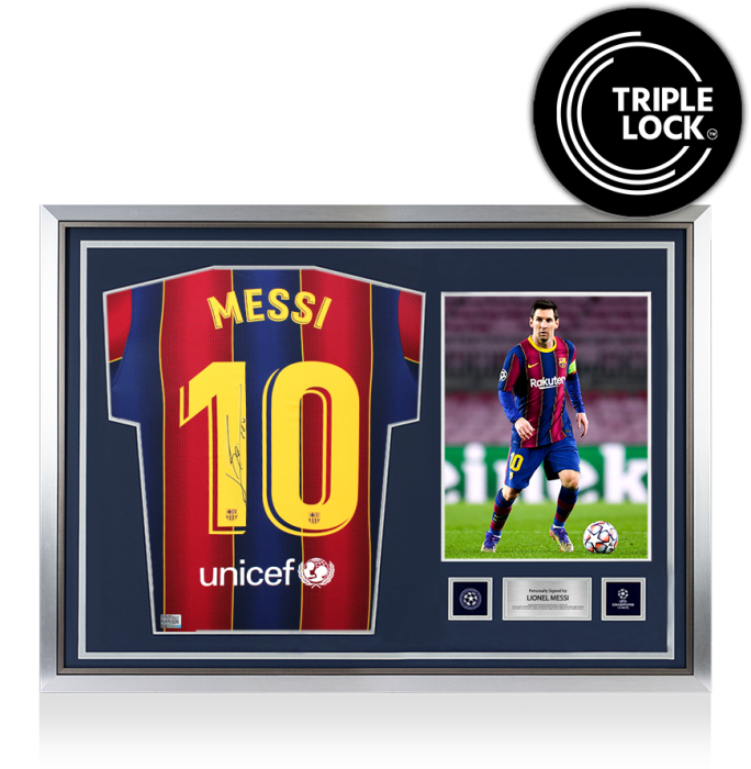 Lionel Messi Official UEFA Champions League Autographed and Hero