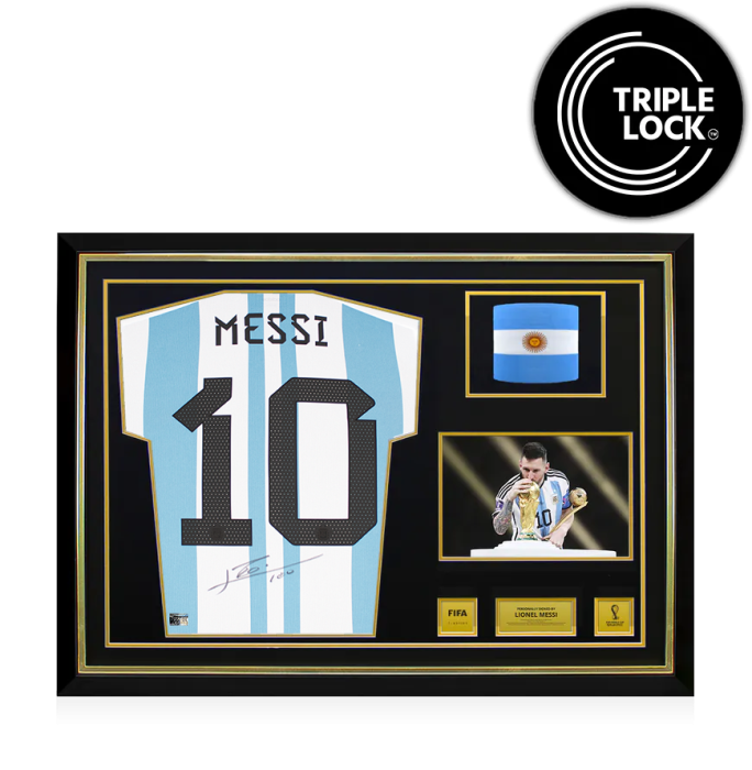メッシ FIFAワールドカップサインフレーム入りアルゼンチン2022ホームシャツ PRE-ORDER Lionel Messi Official 2022 FIFA World Cup™ Back Signed